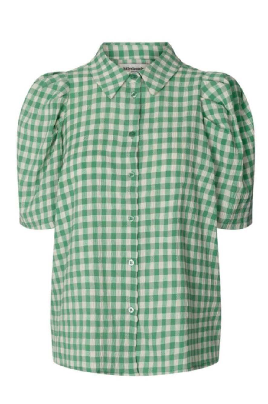 Lollys Laundry Aby Shirt Green Gingham Puff Sleeve Button-Down Blouse Small